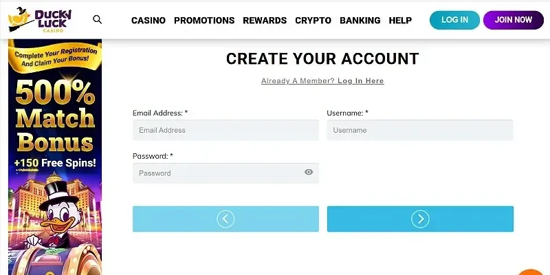 DuckyLuck Casino sign up